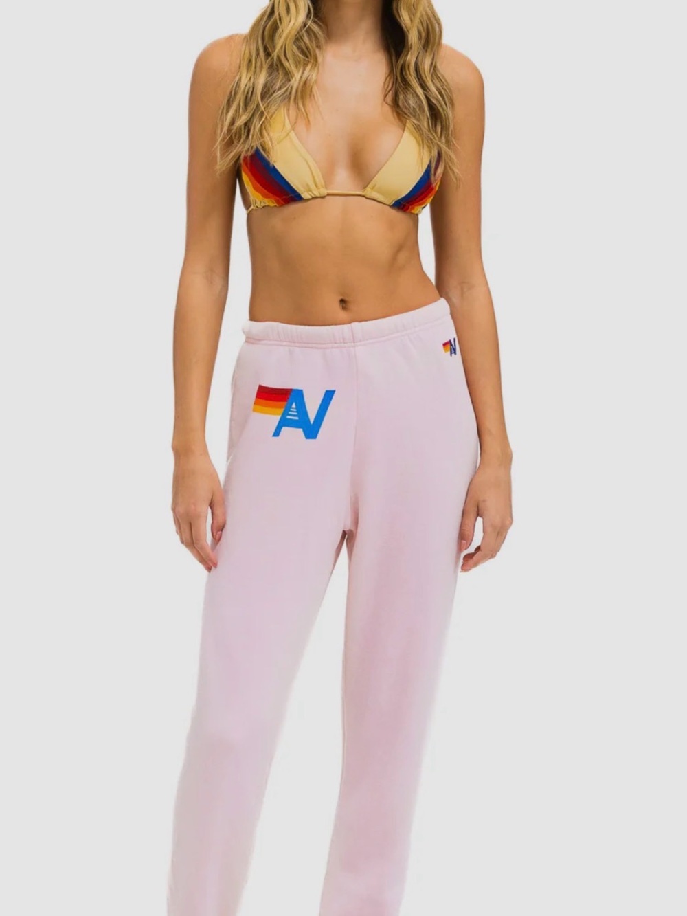 Aviator Nation Dusty Pink Sweatpants with Multicolor Logo Detail